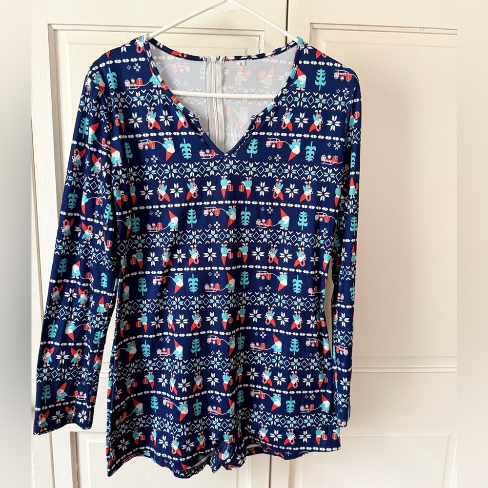 Festive Christmas Jumpsuit Slim Fit Long Sleeve